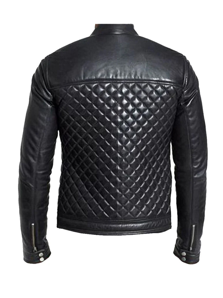 Vintage Black Biker Quilted Leather Jacket