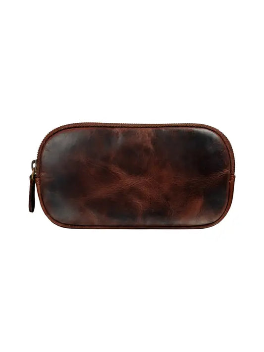 Vintage Brown Genuine Leather Zipper Pouch – Multi-Purpose Travel & Everyday Organizer