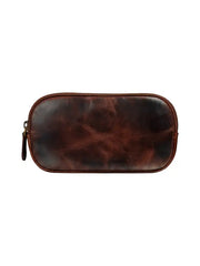 Vintage Brown Genuine Leather Zipper Pouch – Multi-Purpose Travel & Everyday Organizer