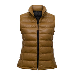 Khaki Brown Funnel Leather Gilet