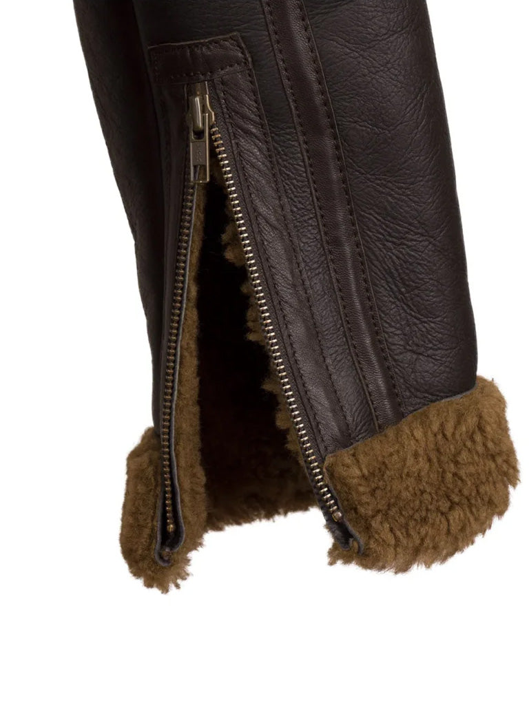 Warm winter leather jacket with shearling collar