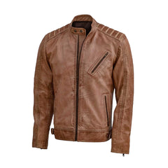 Waxed Tan Biker Style Real Leather Jacket