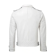 White Biker Style Quilted Leather Jacket