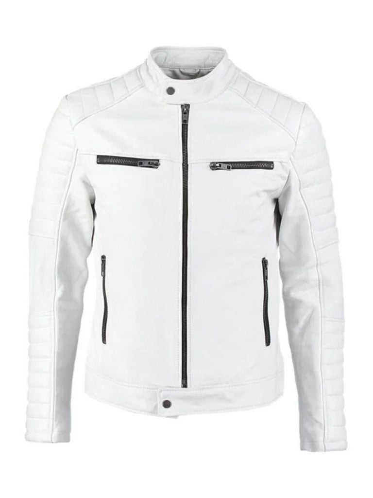 White Motorcycle Cafe Racer Leather Jacket