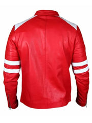 White Stripes Retro Mayhem Red Genuine Leather Jacket