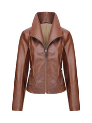 WoMen's Tan Brown Regular Fit Leather Jacket