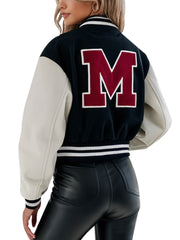 Women's Black And White Varsity Jacket With 'M' Patch