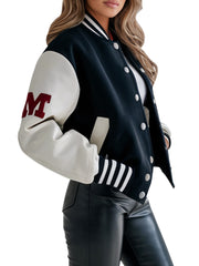 Women's Black And White Varsity Jacket With 'M' Patch