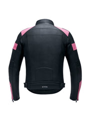 Women Black and Pink Leather Biker Jacket