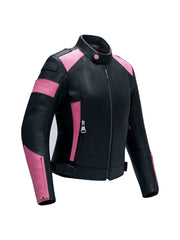 Women Black and Pink Leather Biker Jacket