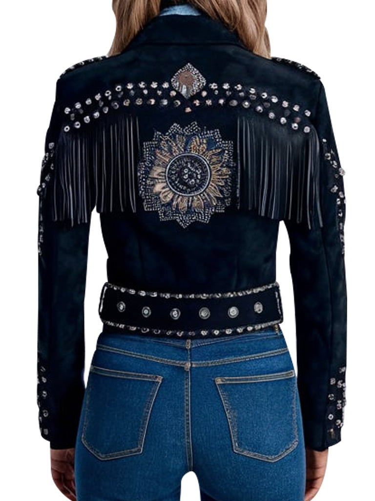 Women's Blue Embroidered Floral Jacket