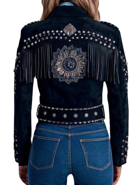 Women's Blue Embroidered Floral Jacket
