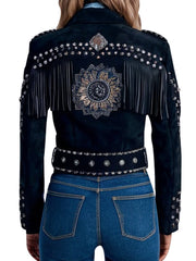 Women's Blue Embroidered Floral Jacket