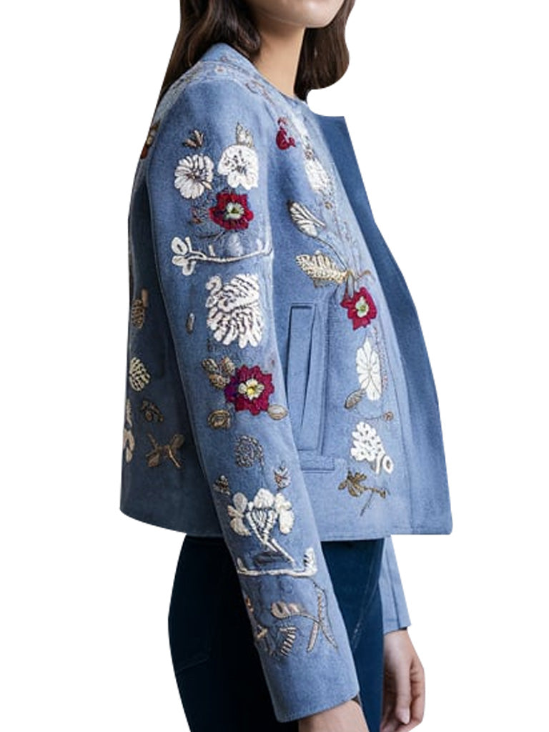 Women's Blue Embroidered Floral Jacket