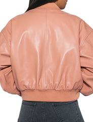 Women Blush Pink Leather Hazel Bomber Jacket