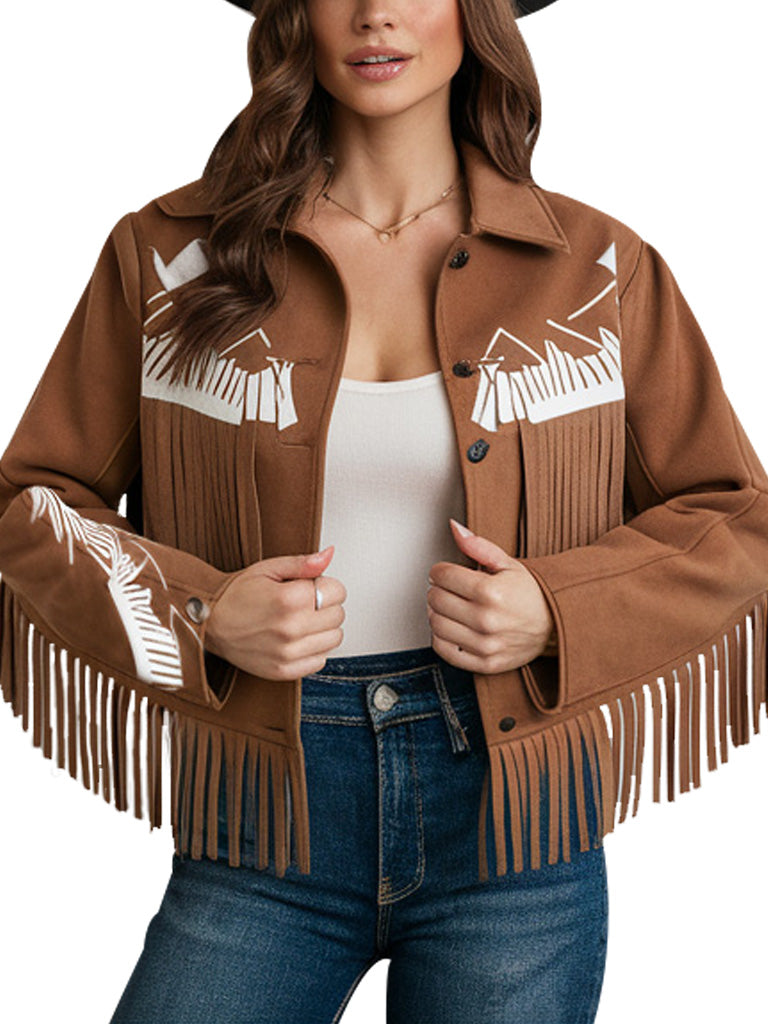 Women's Brown Fringe Western Jacket