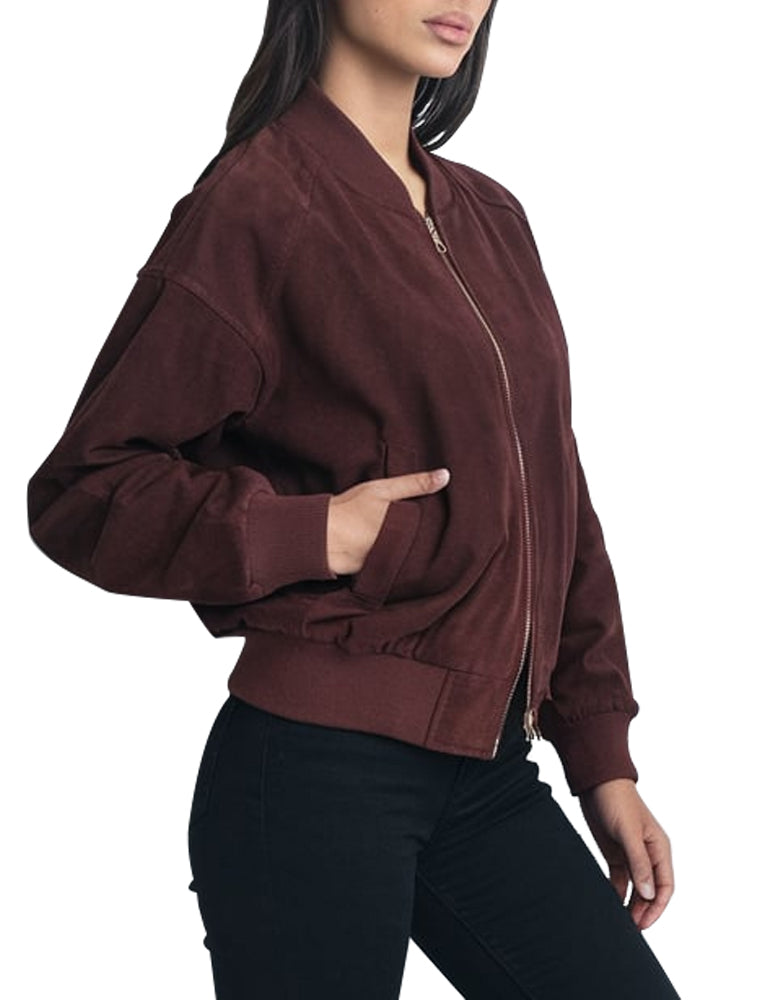 Women's Classic Brown Suede Bomber Jacket