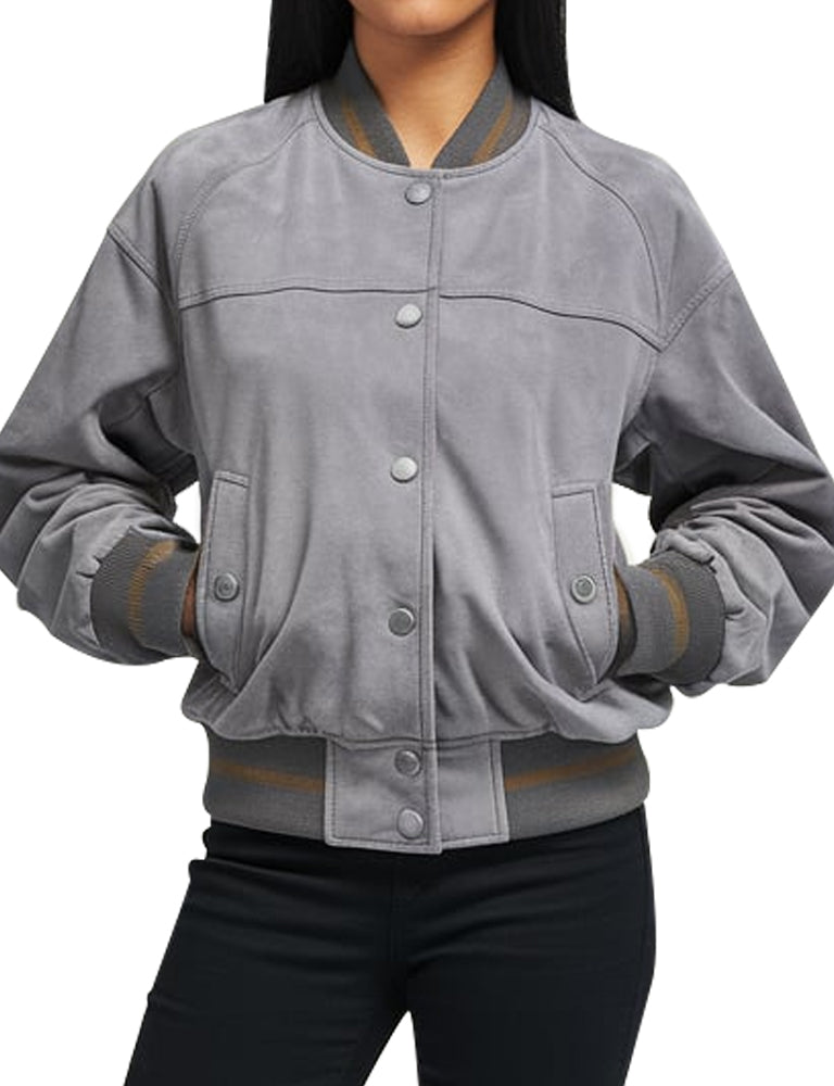 Women's Distressed Grey Bomber Jacket