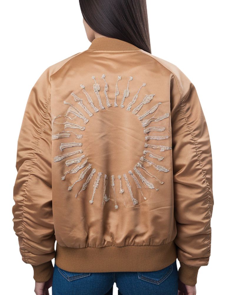 Women's Embroidered Bomber Jacket In Metallic Gold