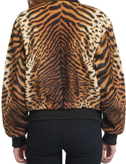 Women's Leopard Print Bomber Jacket With Black Sleeves