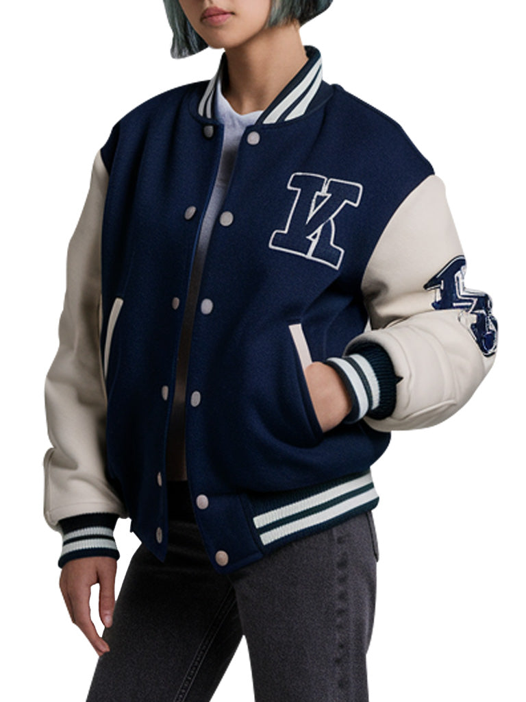 Women's Navy Blue Varsity Jacket With Bold Lettering