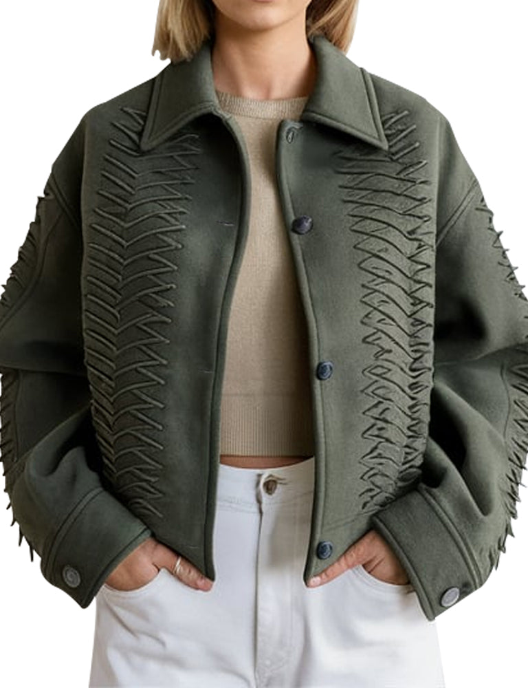 Women's Olive Green Embroidered Wool Jacket