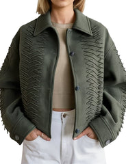 Women's Olive Green Embroidered Wool Jacket