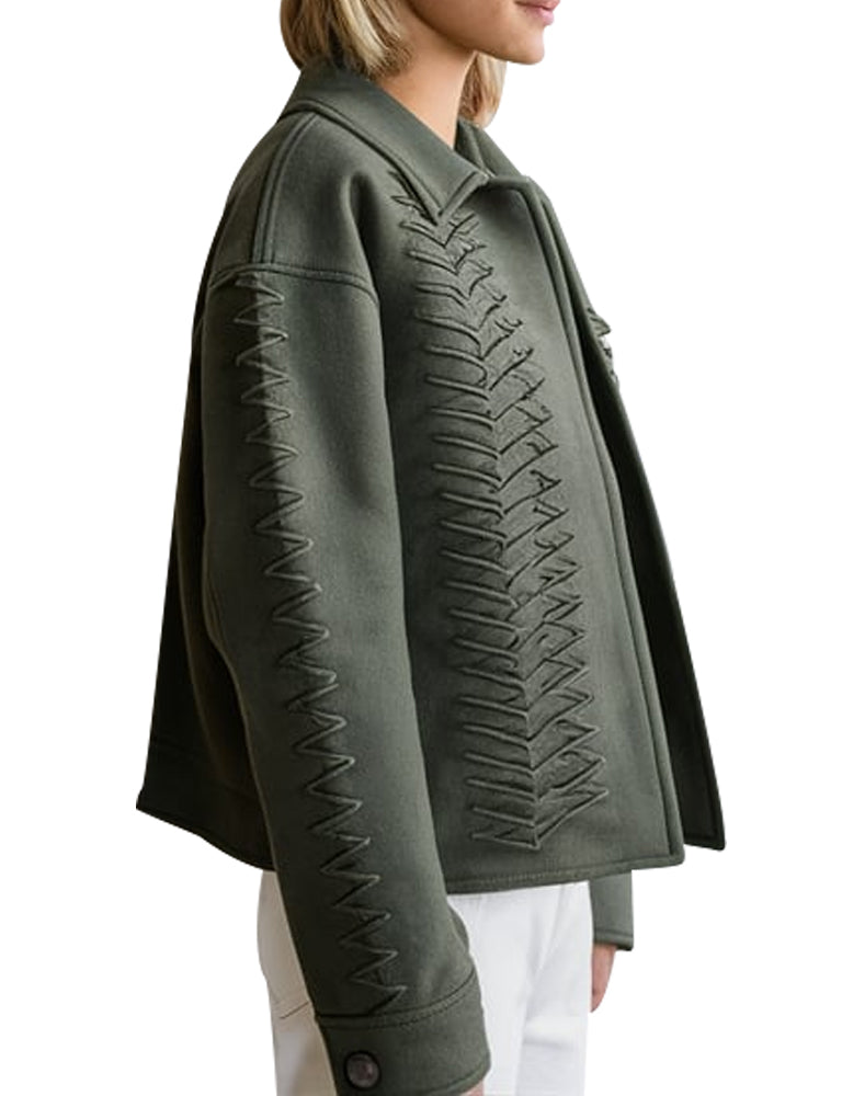 Women's Olive Green Embroidered Wool Jacket