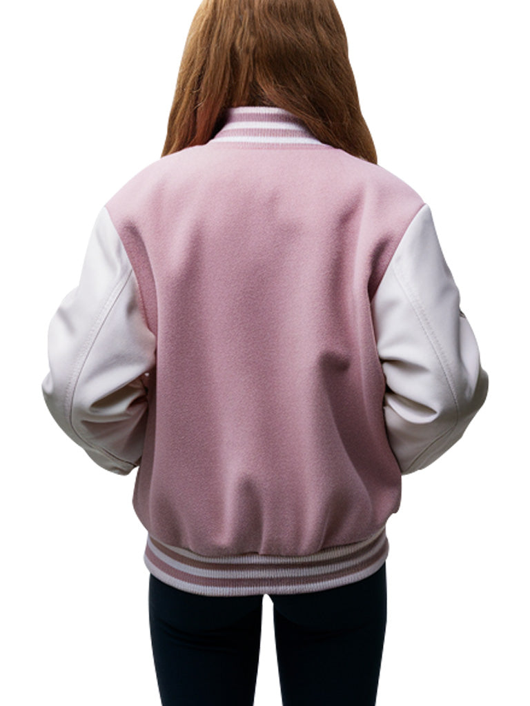 Women’s Pink Varsity Letterman Jacket with White Sleeves