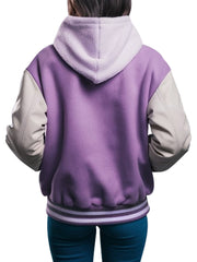 Women's Purple Hooded Varsity Jacket With White Sleeves