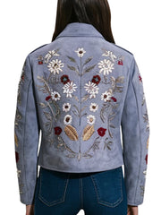 Women's Suede Jacket With Floral Embroidery