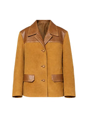 Women Leather Trimmed Oversized Suede Jacket