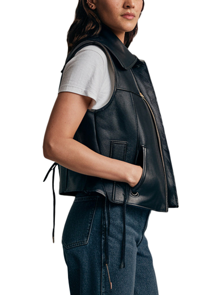 Women's Black Genuine Leather Brisk Sleeveless Vest