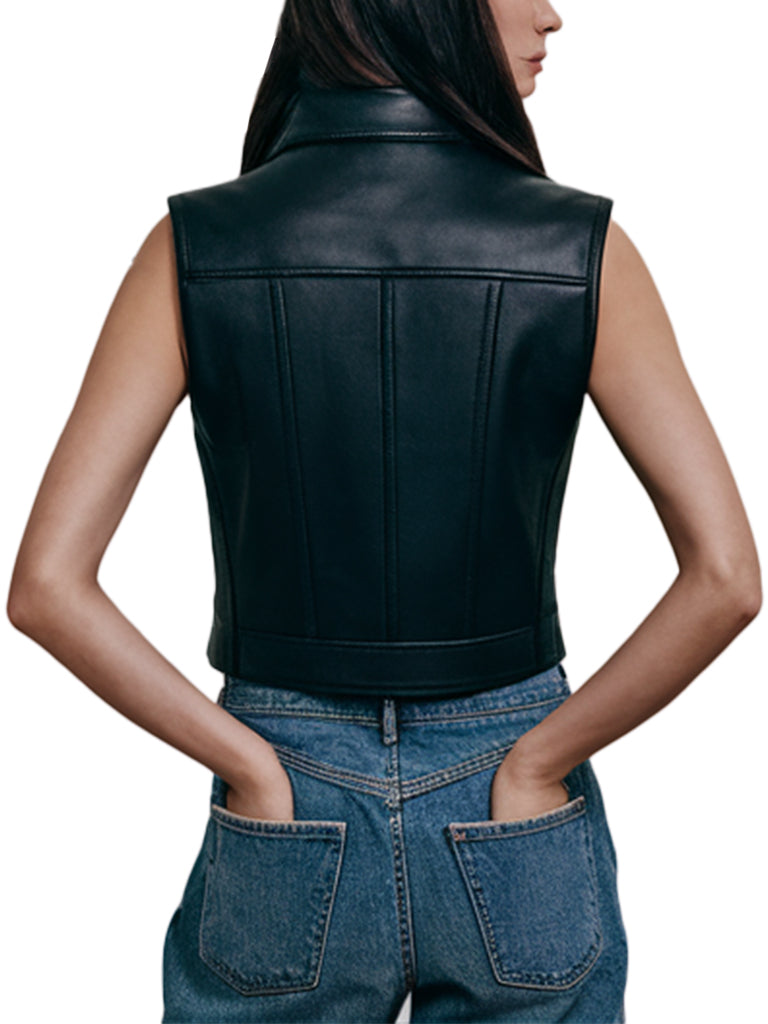 Women's Black Leather Corset Vest