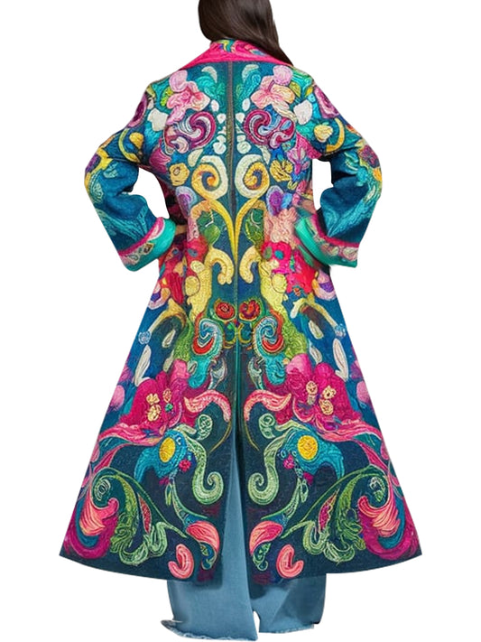 Women's Bohemian Multicolor Floral Printed Maxi Coat