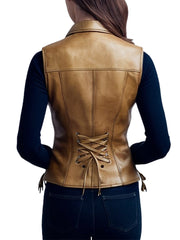 Women's Brown Leather Vest With Lace-Up Sides