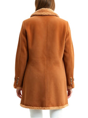 Women's Brown Sherpa-Lined Double-Breasted Coat