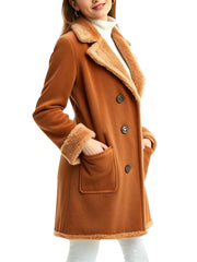 Women's Brown Sherpa-Lined Double-Breasted Coat