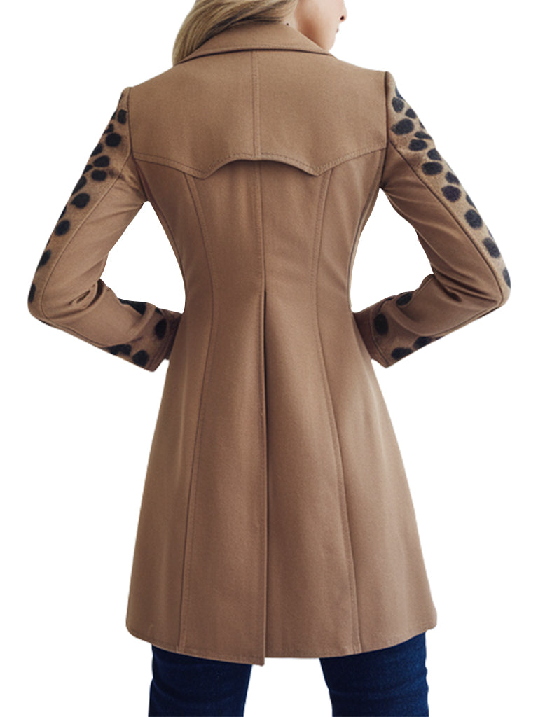 Women's Camel Coat With Leopard Print Sleeves