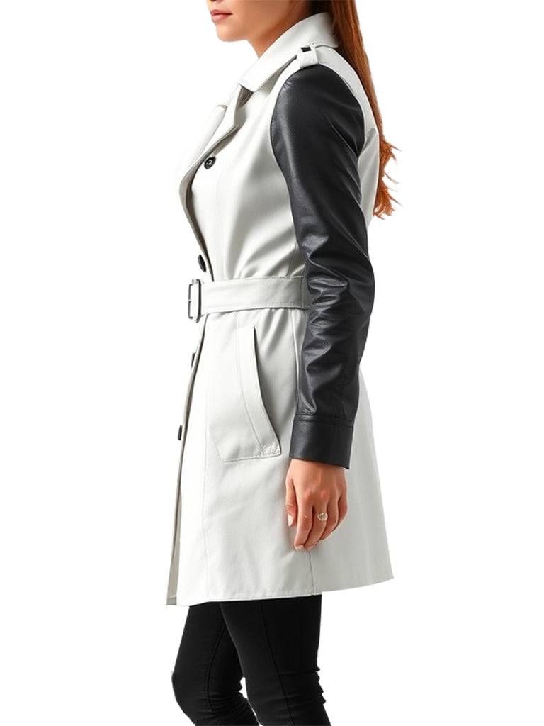 Women's Contrast Sleeve Belted Misty Trench Coat