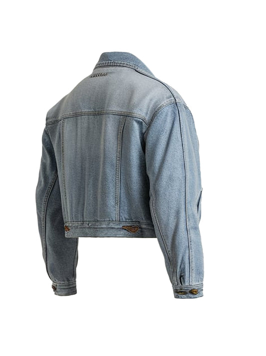 Women's Cropped and Vintage Design Blue Denim Jacket