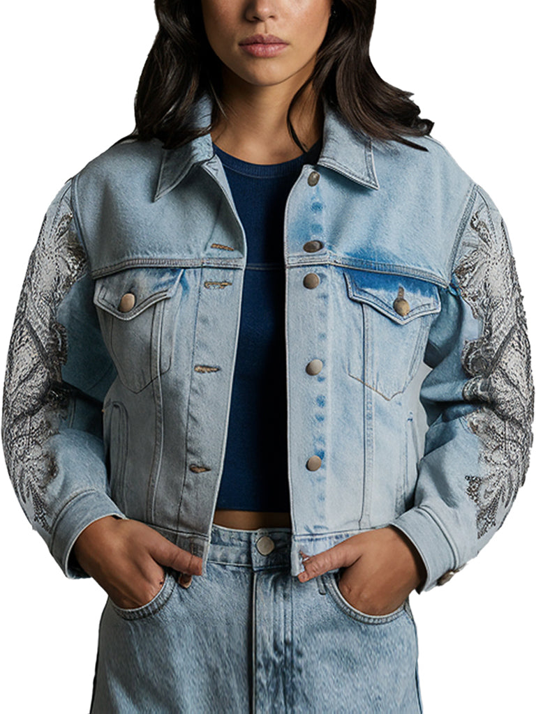 Women's Embroidered Light Blue Glade Denim Jacket