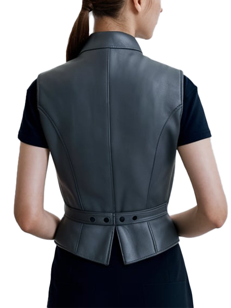 Women's Grey Oasis Leather Vest With Button Closure