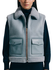 Women's Light Grey Shearling-Lined Cozy Leather Vest