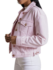 Women's Light Pink Cropped Chic Denim Jacket