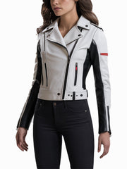 Women's Mosaic Moto Biker Leather Jacket