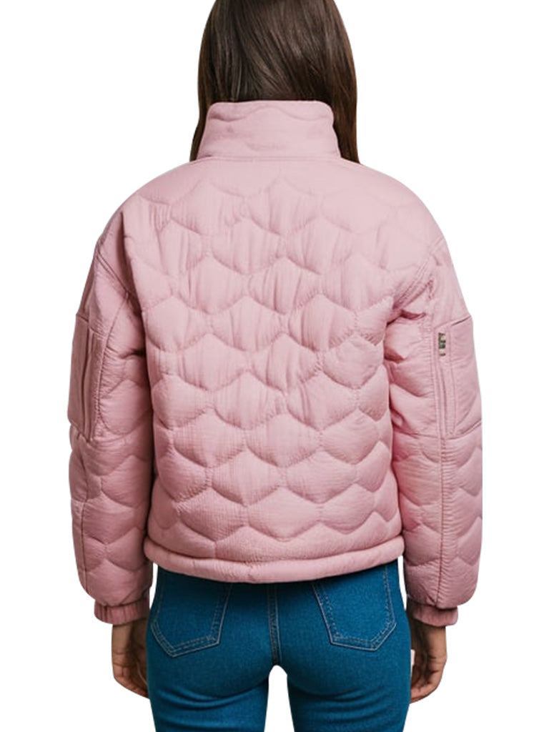 Women's Pink Quilted Puffer Jacket