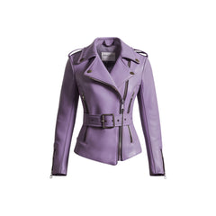 Women's Purple Esmeralda Belted Biker Jacket