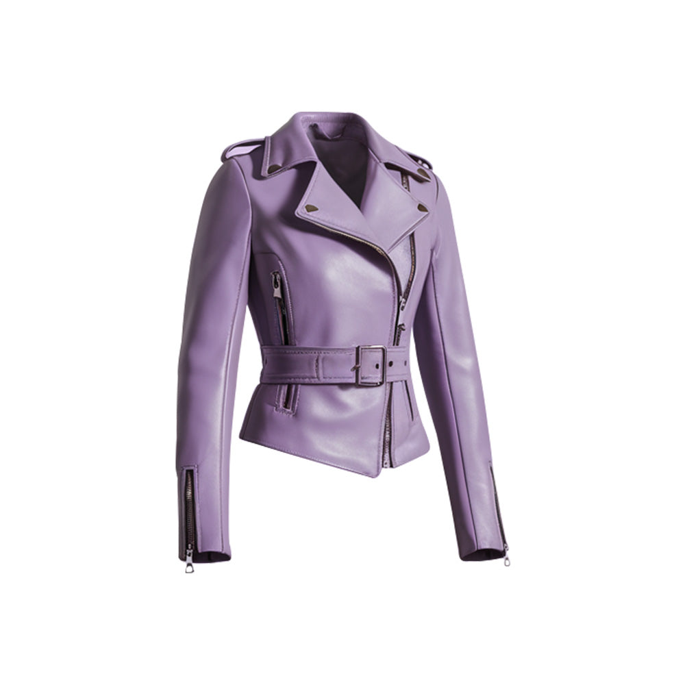 Women's Purple Esmeralda Belted Biker Jacket