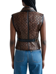 Women's Quilted Brown Stylish and Elegant Leather Vest